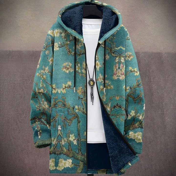 Damen Kunstdruck Fleece-Gefütterter Kapuzenparka mit Reißverschluss - Mehrfarbig