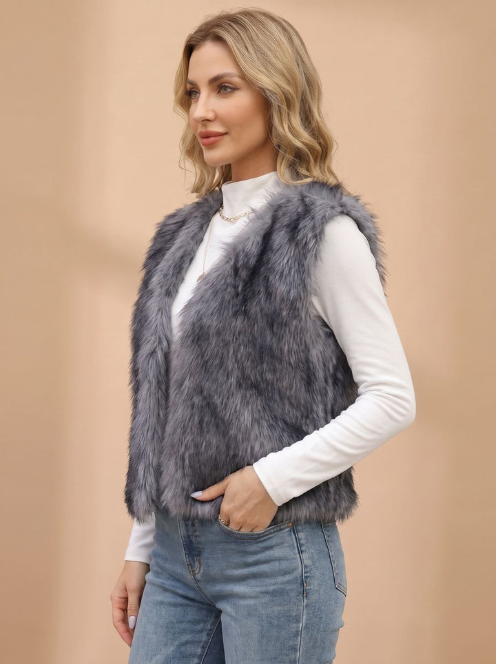 Damen Kunstfell-Bodywarmer mit Innenfutter Ärmellose Weste