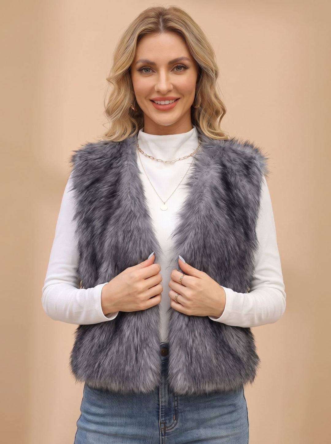 Damen Kunstfell-Bodywarmer mit Innenfutter Ärmellose Weste