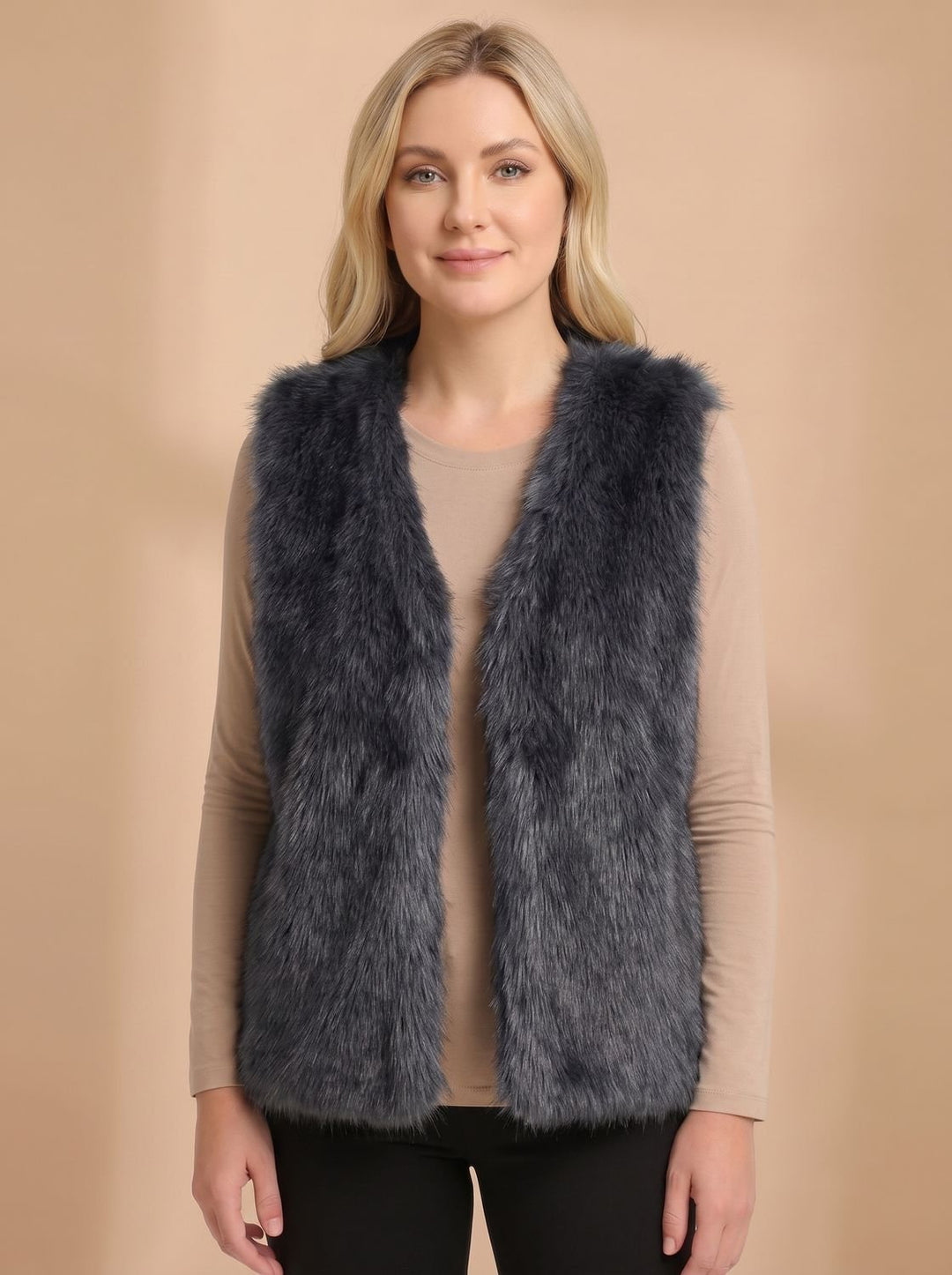 Damen Kunstfell-Bodywarmer mit Innenfutter Ärmellose Weste - Grau