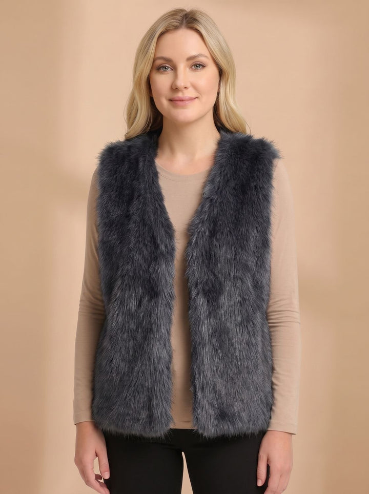 Damen Kunstfell-Bodywarmer mit Innenfutter Ärmellose Weste - Grau
