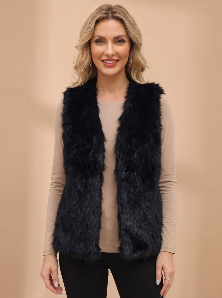 Damen Kunstfell-Bodywarmer mit Innenfutter Ärmellose Weste - Schwarz