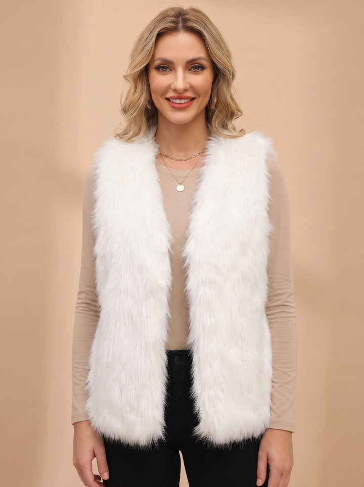 Damen Kunstfell-Bodywarmer mit Innenfutter Ärmellose Weste - Weiß