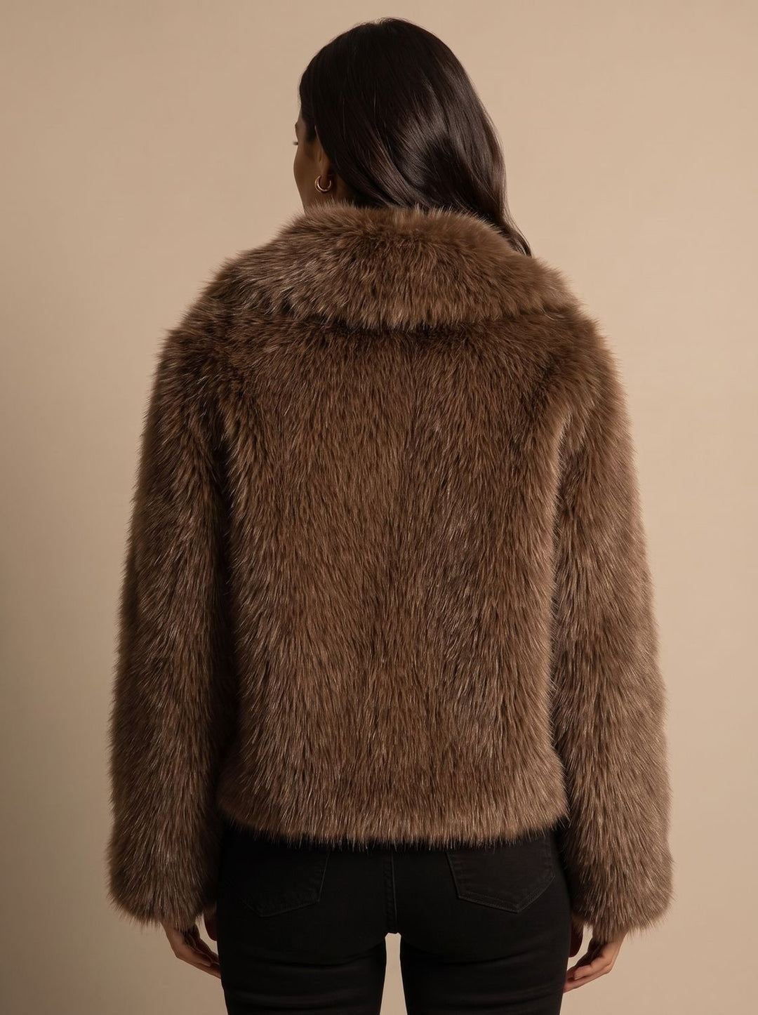 Damen Kunstfell Kurzjacke mit Oversized Kragen