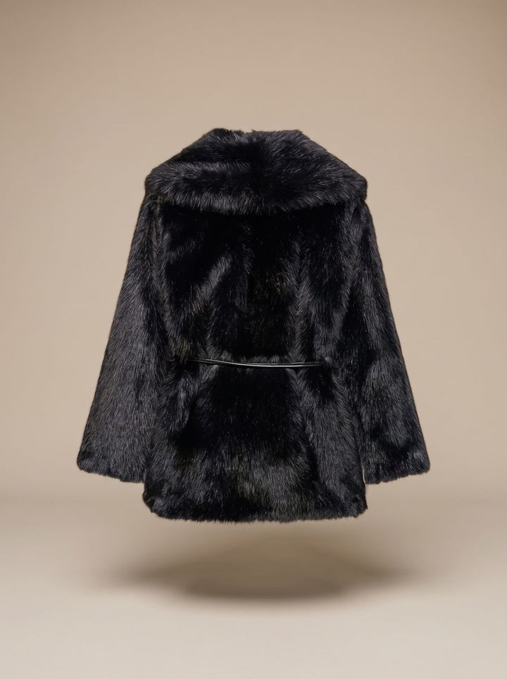 Damen Kunstfellmantel Gürtel Midi Jacke Teddy Coat
