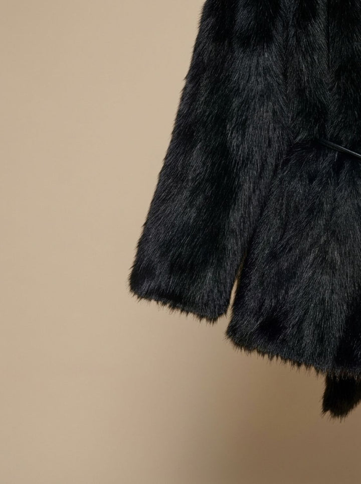 Damen Kunstfellmantel Gürtel Midi Jacke Teddy Coat
