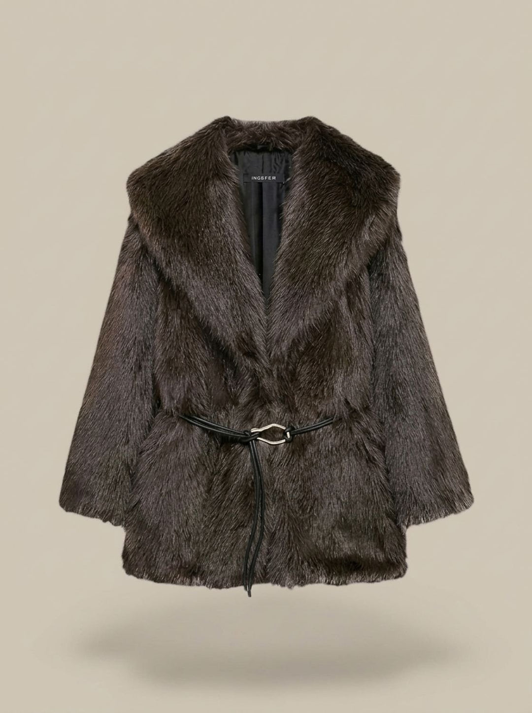 Damen Kunstfellmantel Gürtel Midi Jacke Teddy Coat - Dunkelbraun