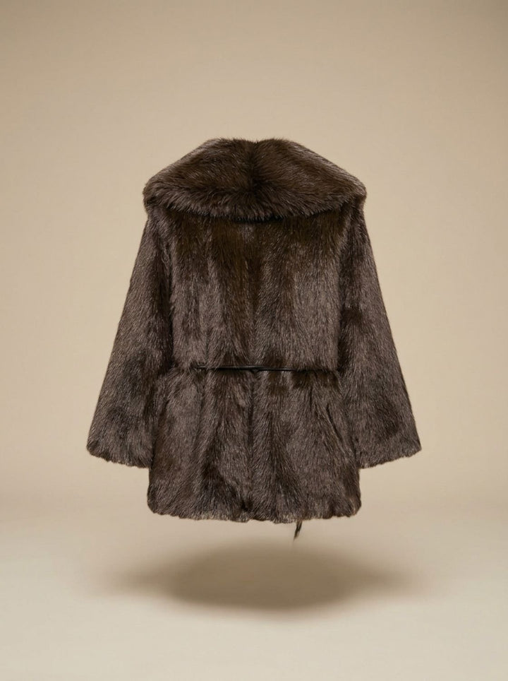 Damen Kunstfellmantel Gürtel Midi Jacke Teddy Coat