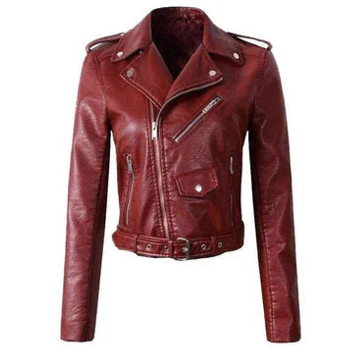 Damen Kunstleder Bikerjacke Kurzjacke mit Reißverschluss