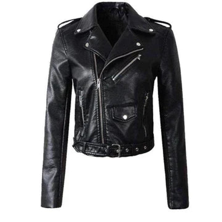 Damen Kunstleder Bikerjacke Kurzjacke mit Reißverschluss