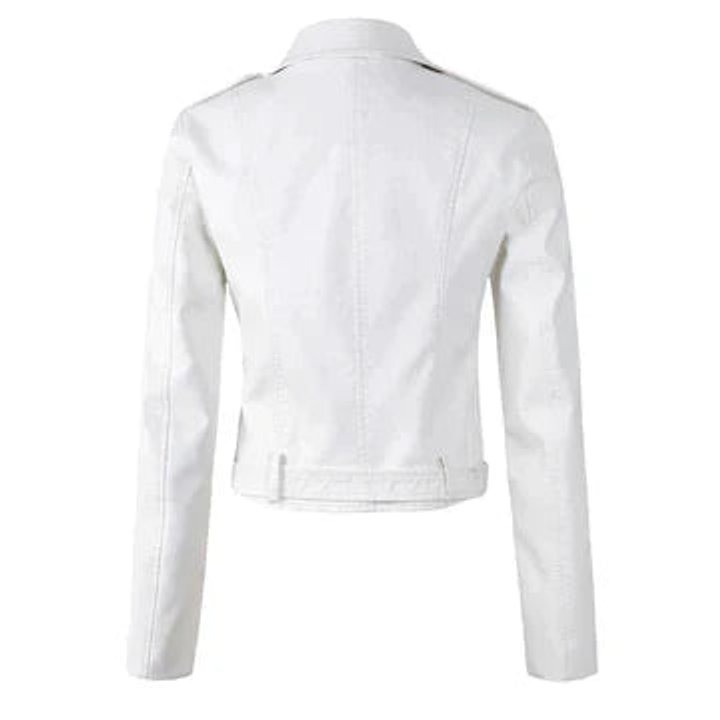 Damen Kunstleder Bikerjacke Kurzjacke mit Reißverschluss