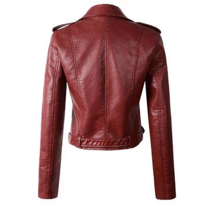 Damen Kunstleder Bikerjacke Kurzjacke mit Reißverschluss