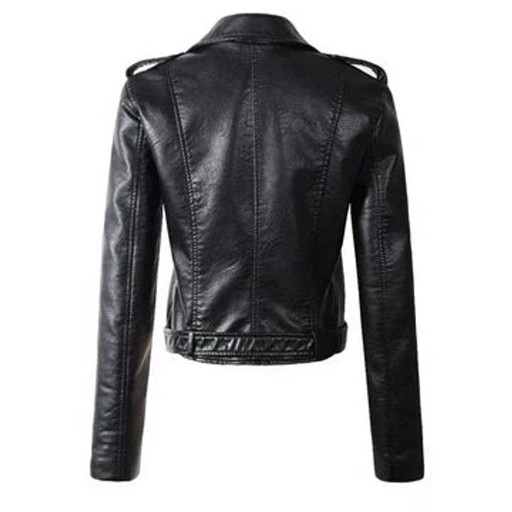 Damen Kunstleder Bikerjacke Kurzjacke mit Reißverschluss