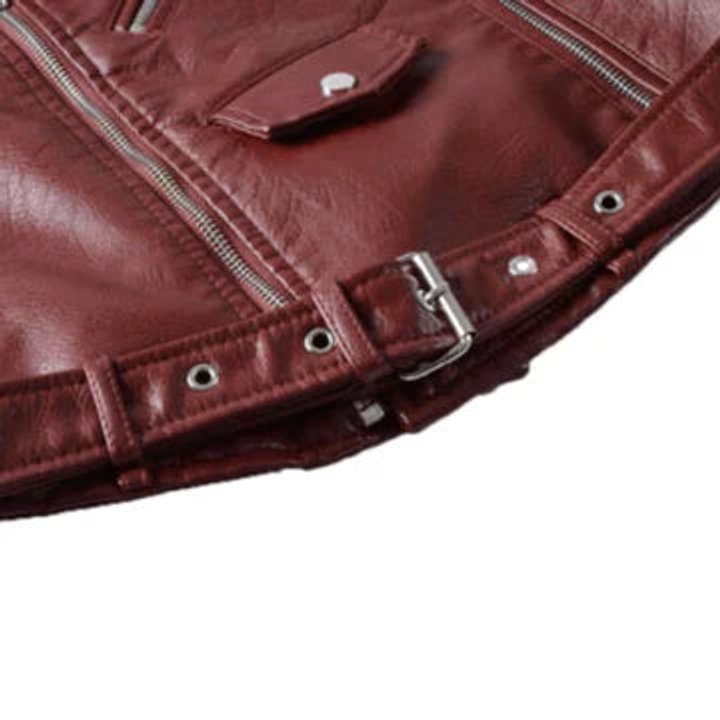 Damen Kunstleder Bikerjacke Kurzjacke mit Reißverschluss