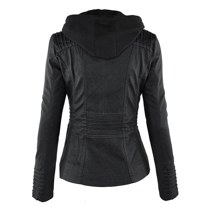 Damen Kunstleder Kapuzenjacke mit Reißverschluss Taillierter Women Coat