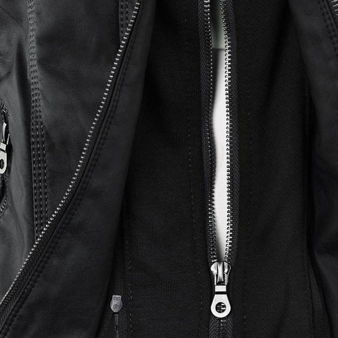 Damen Kunstleder Kapuzenjacke mit Reißverschluss Taillierter Women Coat