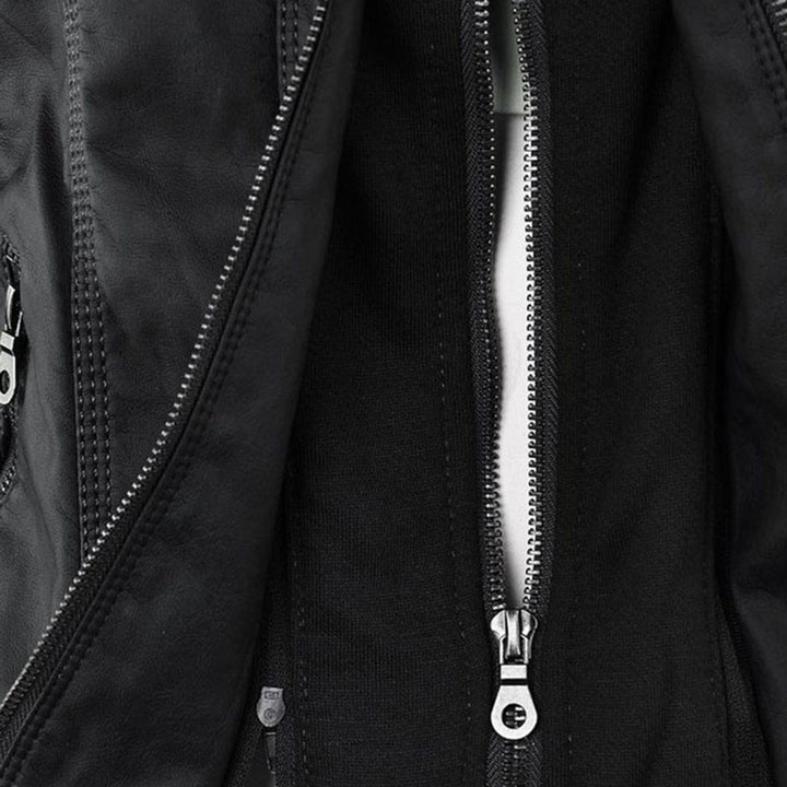 Damen Kunstleder Kapuzenjacke mit Reißverschluss Taillierter Women Coat