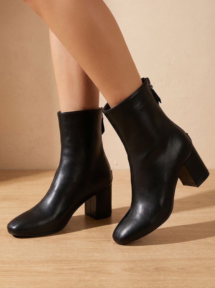 Damen Kunstleder-Stiefeletten mit Blockabsatz und Reißverschluss