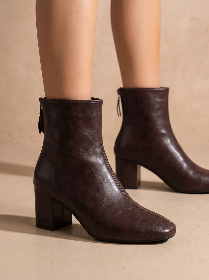 Damen Kunstleder-Stiefeletten mit Blockabsatz und Reißverschluss