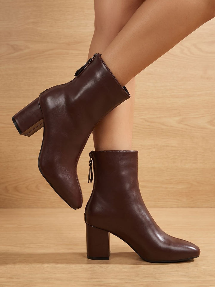Damen Kunstleder-Stiefeletten mit Blockabsatz und Reißverschluss