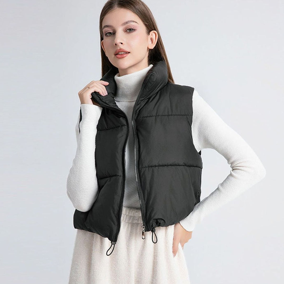 Damen Kurz-Steppweste Bodywarmer mit Stehkragen Zwei-Wege-Reißverschluss