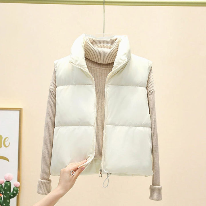 Damen Kurz-Steppweste Bodywarmer mit Stehkragen Zwei-Wege-Reißverschluss - Weiß