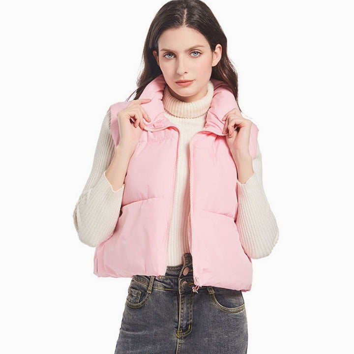 Damen Kurz-Steppweste Bodywarmer mit Stehkragen Zwei-Wege-Reißverschluss - Rosa