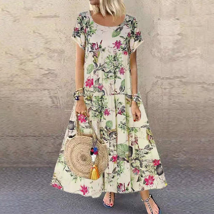 Damen Kurzarm Blumen Maxi-Kleid Locker Sommerkleid - Purple