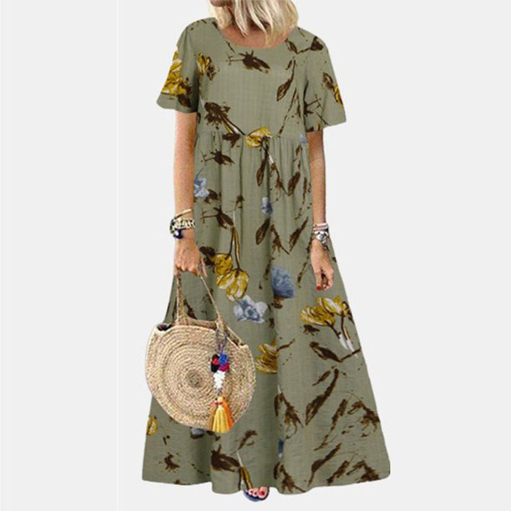 Damen Kurzarm Blumen Maxi-Kleid Locker Sommerkleid - Green