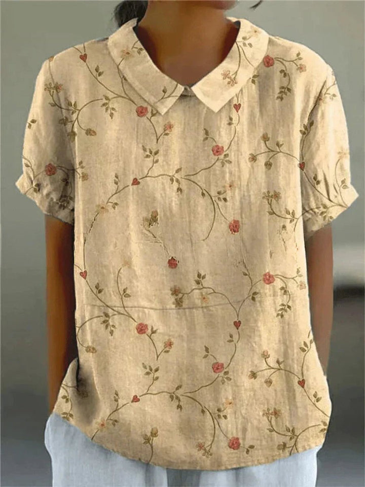 Damen Kurzarm-Bluse mit Blumenmuster und Hemdkragen - Blumenmuster 10