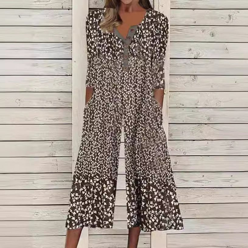 Damen Kurzarm-Culotte-Jumpsuit mit Knopfleiste aus Baumwolle - Brown