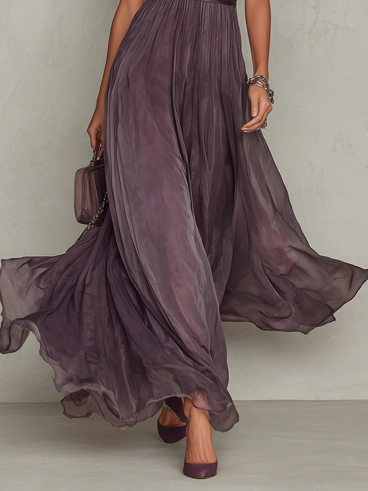 Damen Kurzarm Keyhole Maxi-Kleid mit fließendem Chiffon-Rock