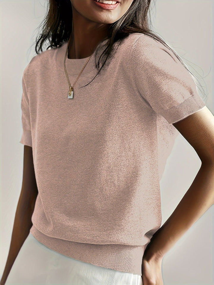 Damen Kurzarm Rundhals Knit Sweater Top Lockere Passform - Pfirsich
