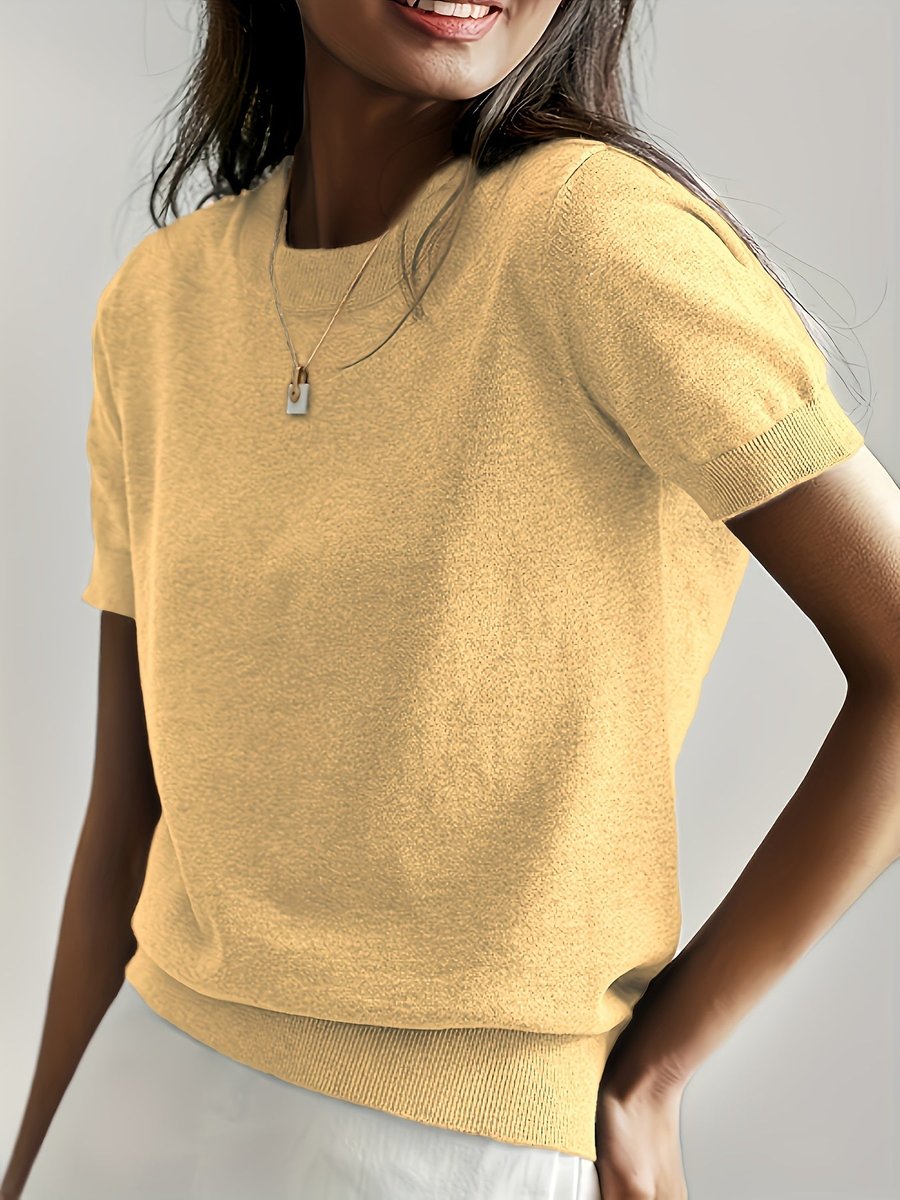 Damen Kurzarm Rundhals Knit Sweater Top Lockere Passform - Gelb