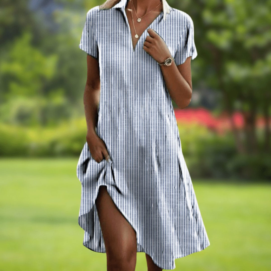 Damen Kurzarm V-Ausschnitt Sommerkleid Ornamentmuster Boho - Weiß