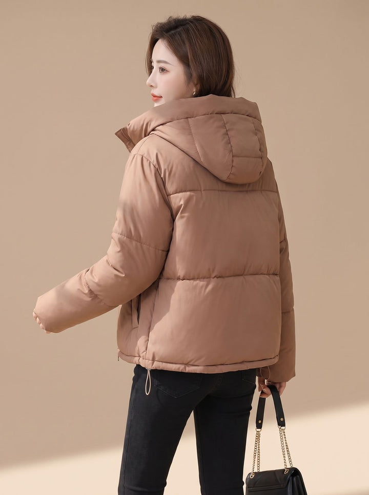 Damen Kurze Gesteppte Daunenjacke mit Kapuze Winterjacke