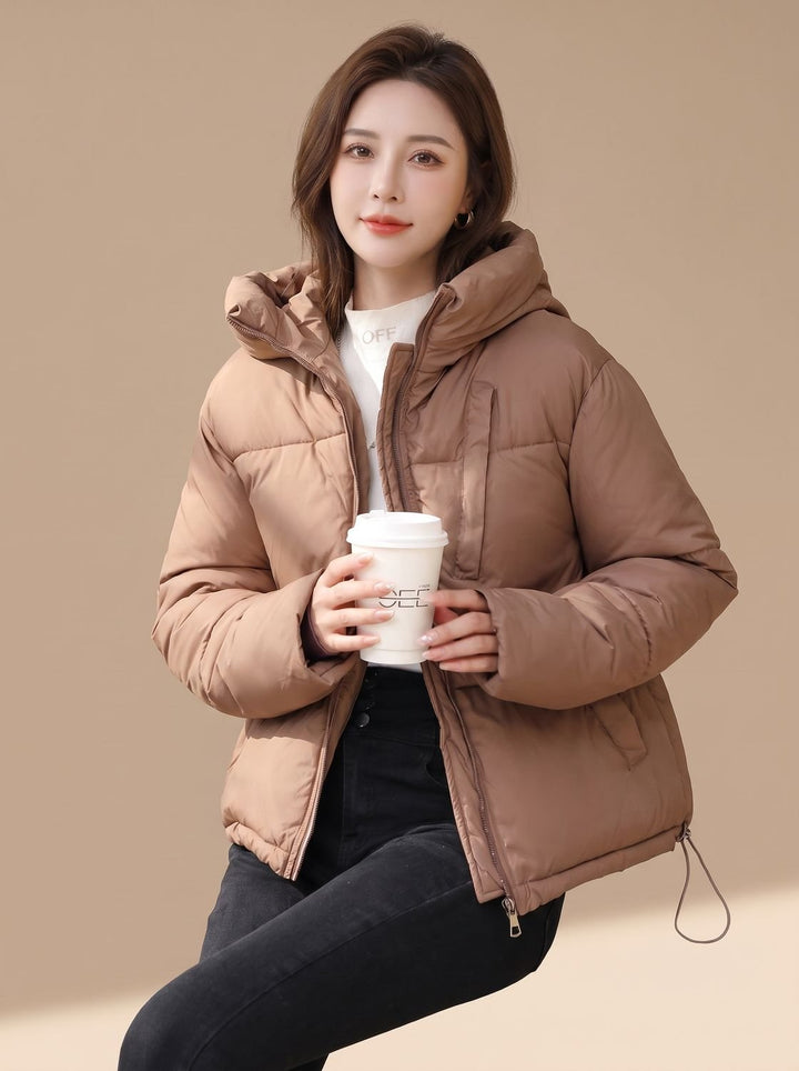 Damen Kurze Gesteppte Daunenjacke mit Kapuze Winterjacke