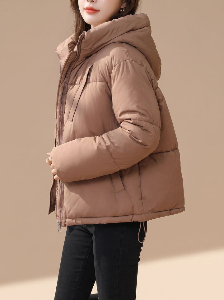 Damen Kurze Gesteppte Daunenjacke mit Kapuze Winterjacke