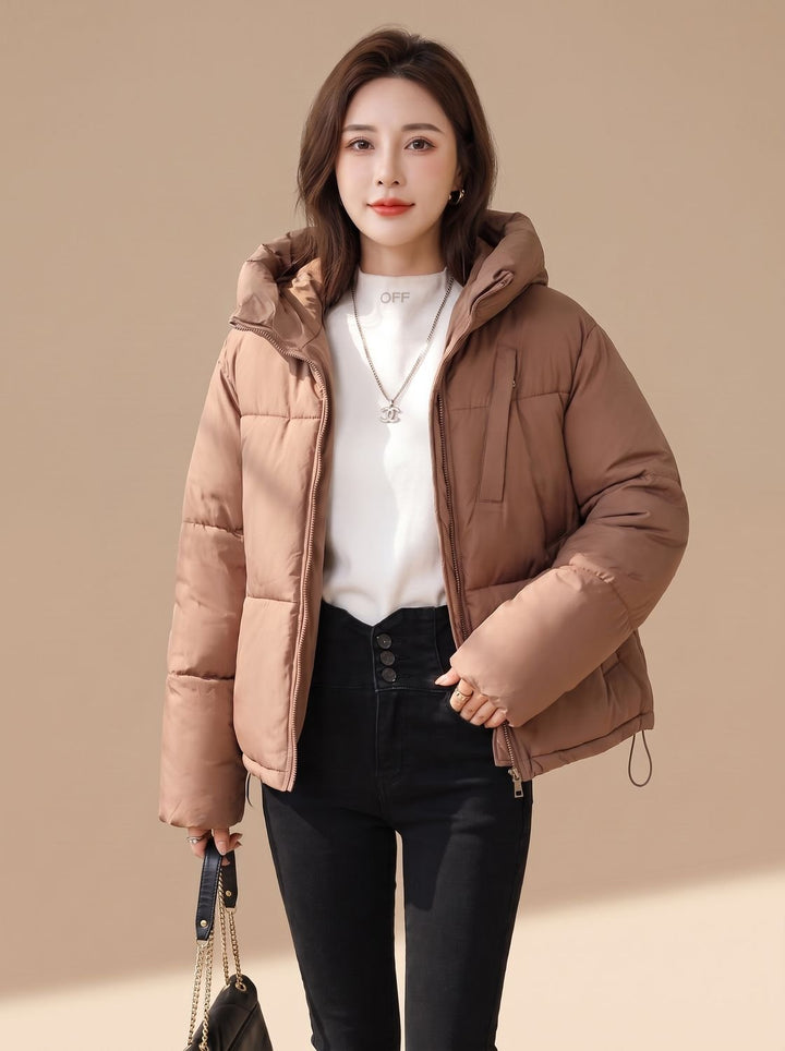 Damen Kurze Gesteppte Daunenjacke mit Kapuze Winterjacke