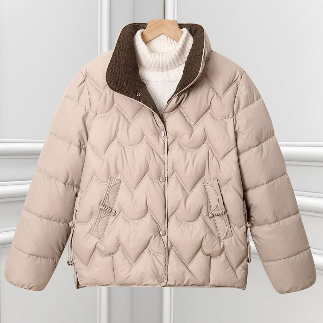 Damen Kurze Steppjacke mit Bogensteppung und Stehkragen - Khaki