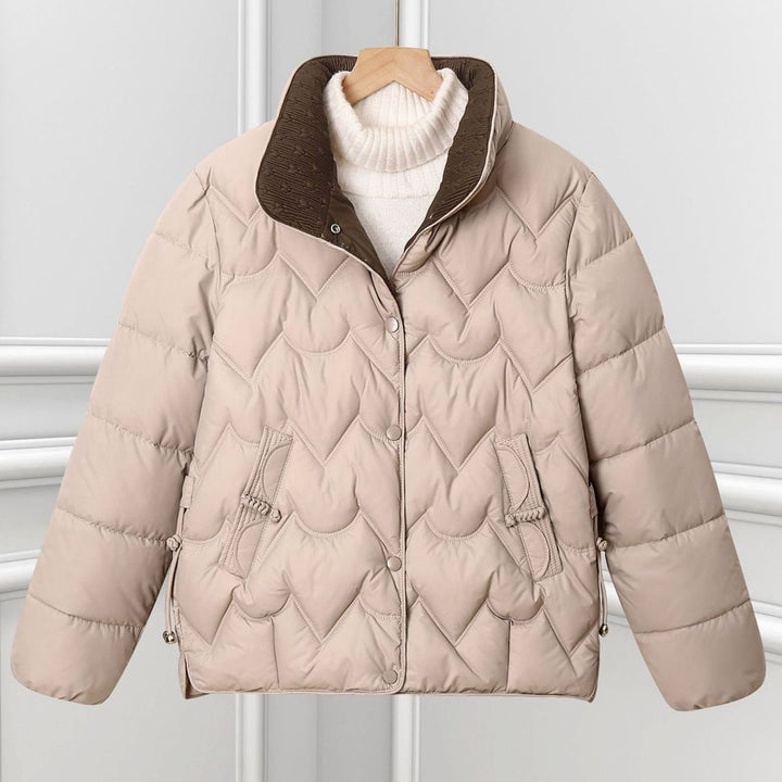 Damen Kurze Steppjacke mit Bogensteppung und Stehkragen - Khaki