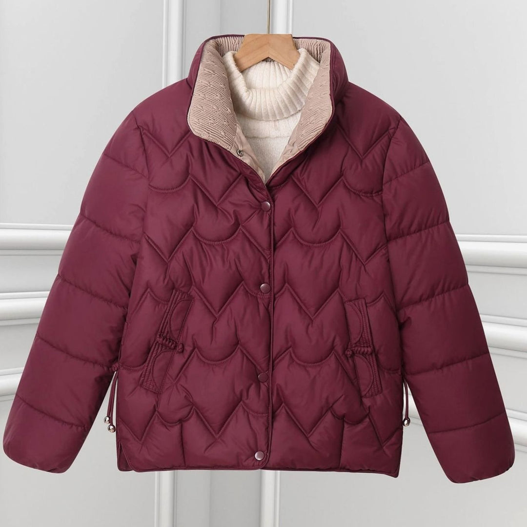 Damen Kurze Steppjacke mit Bogensteppung und Stehkragen - Angorrot