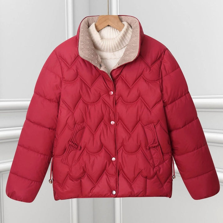 Damen Kurze Steppjacke mit Bogensteppung und Stehkragen - Rot
