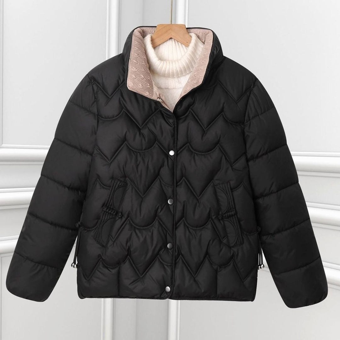 Damen Kurze Steppjacke mit Bogensteppung und Stehkragen - Schwarz