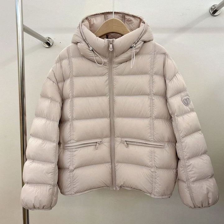 Damen Kurze Thermo-Steppjacke mit Kapuze und Reißverschlusstaschen