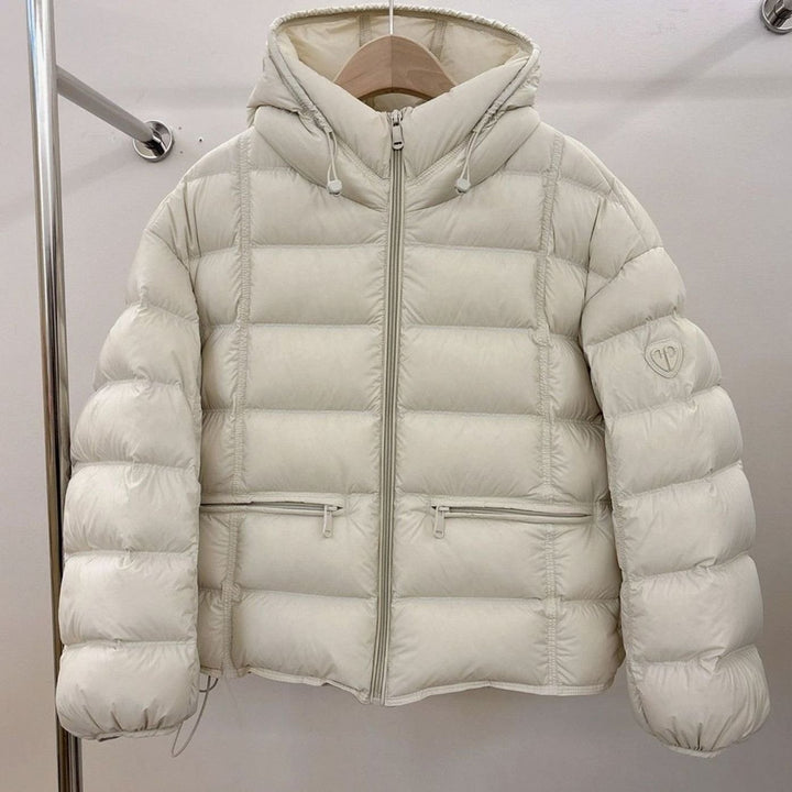 Damen Kurze Thermo-Steppjacke mit Kapuze und Reißverschlusstaschen