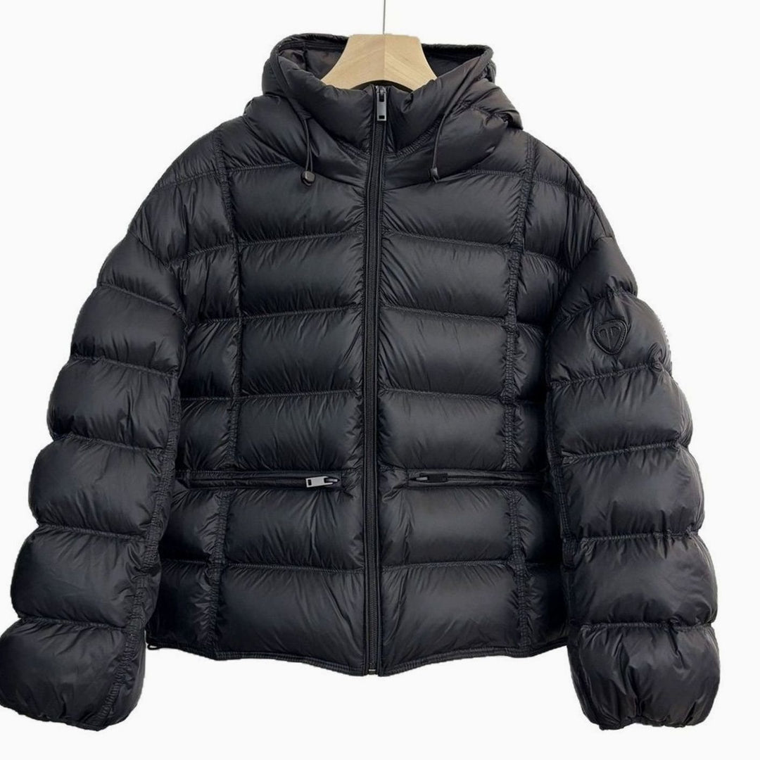 Damen Kurze Thermo-Steppjacke mit Kapuze und Reißverschlusstaschen