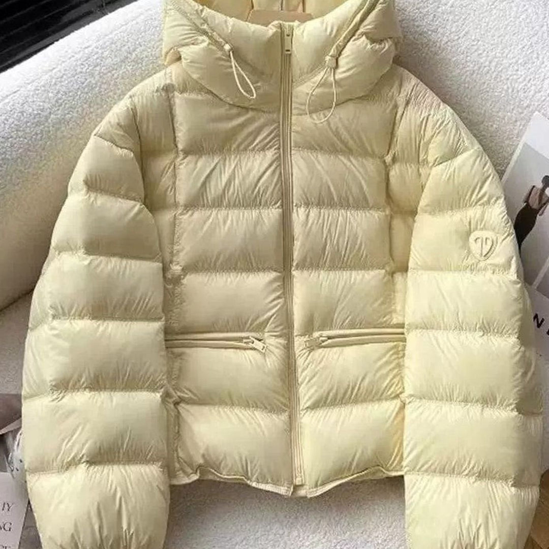 Damen Kurze Thermo-Steppjacke mit Kapuze und Reißverschlusstaschen - Gelb