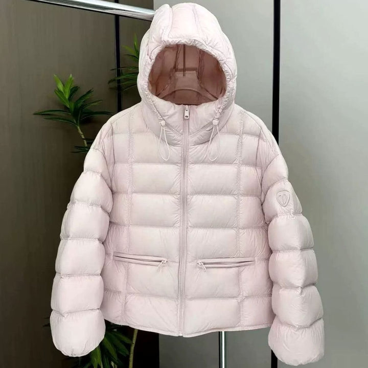 Damen Kurze Thermo-Steppjacke mit Kapuze und Reißverschlusstaschen - Rosa