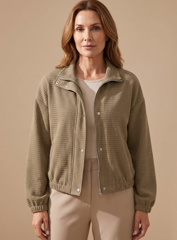 Damen Kurze Waffelstruktur Stehkragen Knopfleisten Jacke - Braun